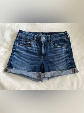 Women American Eagle Dark Wash Midi Denim Shorts Size 8